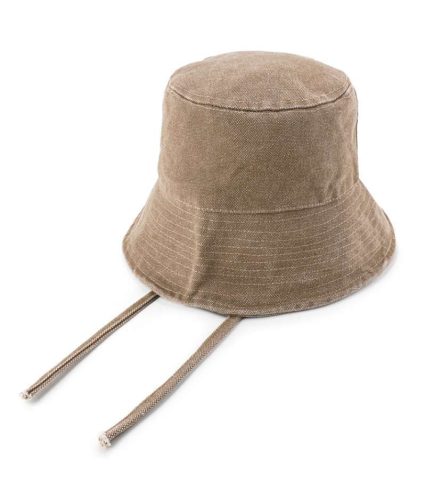 Tie-Back Canvas Bucket Hat – Brown