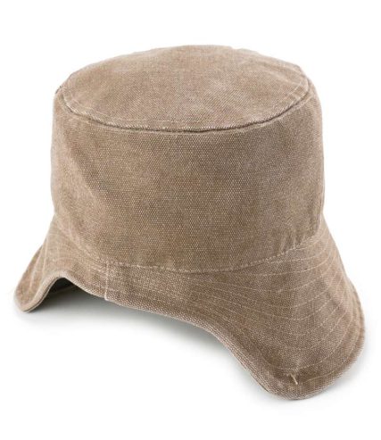 Tie-Back Canvas Bucket Hat – Brown