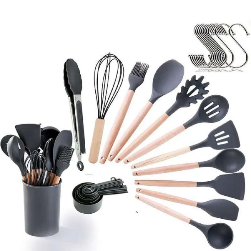 Kitchen Utensils Spatula Sodet Tools (Silicone & Beech) 23pcs set