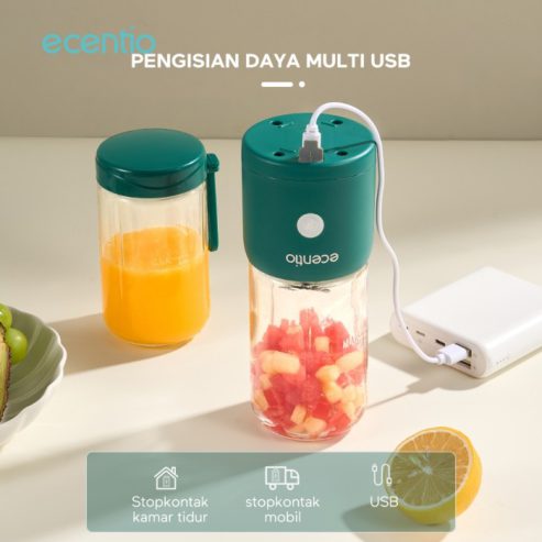 ecentio Kaca blender 8 Mata Pisau Portable 380+380ml Usb Juicer Mini Multifungsi